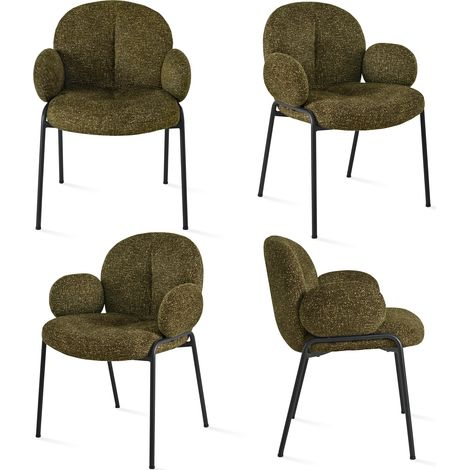 Goeurvant Chaises design élégantes à dossier courbé et pieds réglables, style scandinave - Lot de 4 - Vert Bouclé
