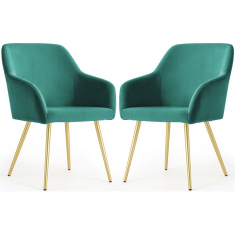 Lot de 2 Chaises en velours lisses ESTELLE Vert Bouteille pieds dorés (1/5)