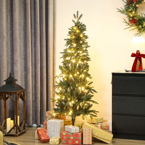 Künstlicher Weihnachtsbaum, 150 cm, schlanker Weihnachtsbaum mit 150 Lichtern, 8 Beleuchtungsmodi, 431 bewegliche Zweige, grün (1/5)