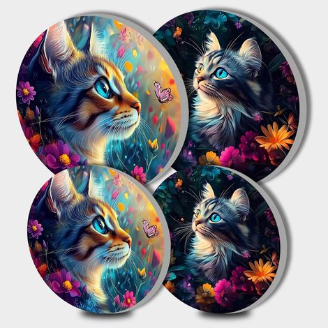 4 Pack Round Hob Cover with Colorful Cat Flower Pattern for Stovetop Top Burner Gas Hob Kitchen Accessories Decorative Decor (1/5)