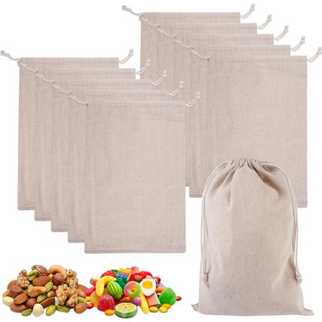 10 Pièces Sacs En Jute avec Cordon De Serrage, 20×30cm Sacs Cadeaux Sachet De Thé Reutilisable, Petit Sac Tissu, Wholesale Cotton Drawstring Bags per Fruits, Légumes, épices, Café, Noix Et Bonbons (1/5)