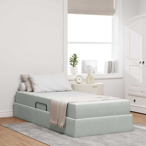 Cama con almacenamiento y colchón Gris Claro 90 x 190 cm