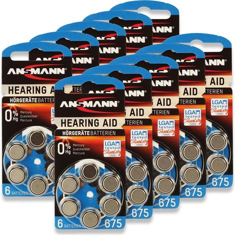 ANSMANN Hörgeräte-Batterie, HEARING AID, PR44, Größe 675, 60 Stück