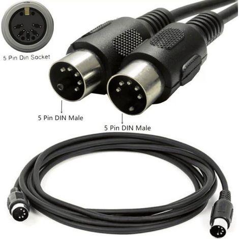 Cable Midi - 5 Broches Din - Pour Contrôleur Midi Clavier Piano Séquenceur - 1,5 M (1/4)