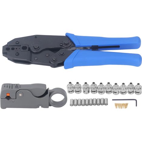 [JAMAIS UTILISÉ]Kit d'outils pour câbles coaxiaux : pince à dénuder et à sertir multifonctionnelle, jeu de broches en laiton pour câbles RG58, RG59 et RG62 (1/5)