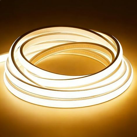 LED Strip COB 220V High Density Kitchen LED Strip 15W/m Waterproof IP67 Linear Light Uniform without Dots Strip Light for Outdoor Garden Cornice EU Plug Warm White 1m (1/5)