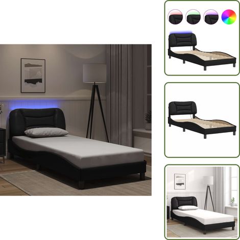 Cama con LED - vidaXL Estructura de cama con LED sin colchón Hvar negro 80x200 cm - Cama de diseño moderno