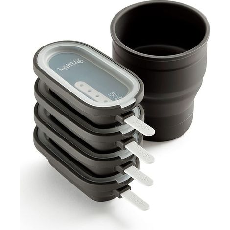 Lékué Set 4 Un. Stampo Gelato Creamy + Contenitore in Silicone, Marrone, 4 unità (1/5)