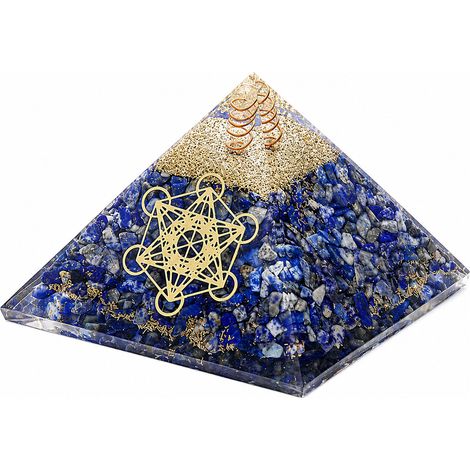 Pyramide orgonite en lapis lazuli avec cube de Métatron 5.5 cm