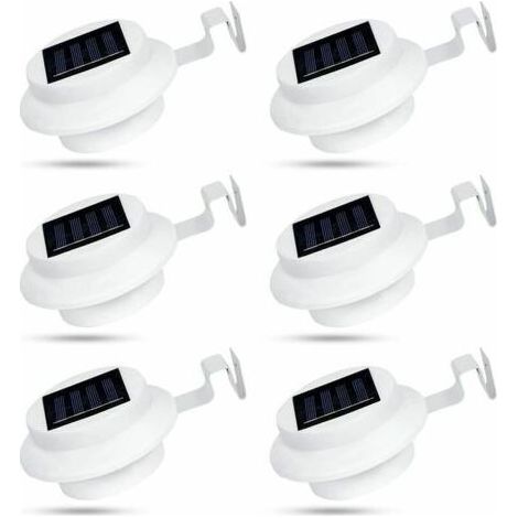 Lot de 6 lampes solaires d'extérieur pour gouttières à 3 LED - Étanche IP44 - Pour clôture, entrée, allée - Blanc，,de dyk. (1/4)