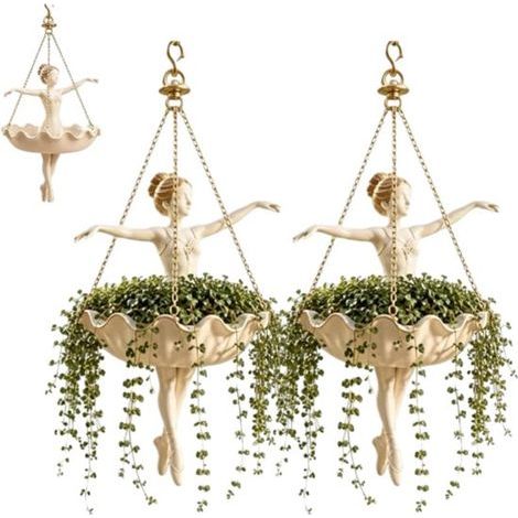 Set mit 2 Hängeampeln – 10 x 10 x 17 cm – Elegante Hängefigur einer Ballerina – Hängeampel (1/5)