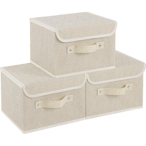 Aufbewahrungsboxen aus Stoff mit Deckel und Griffen, faltbar, für Kleidung, Bücher, Socken, 26 x 20 x 17 cm, Grau/Beige (1/5)
