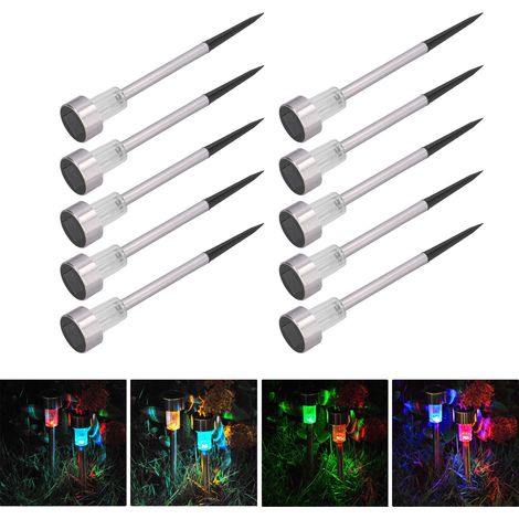 Set mit 10 Solar-Gartenleuchten, siebenfarbige Edelstahl-Landschaftsbeleuchtung, intelligente RGB-Lichtsteuerung, IP44 wasserdicht, für Zaun, Hof oder Außenwand, 10er-Set. (1/5)