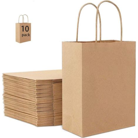 Papiertüten Braun Henkel,Braune Kraftpapiertüte,Braun Geschenktüten,Tüten aus Braun Kraft,Papiertragetaschen,Geschenktüte mit Griff,Geburtstagsfeier,Weihnachts,Geschenk (10B)- (1/5)