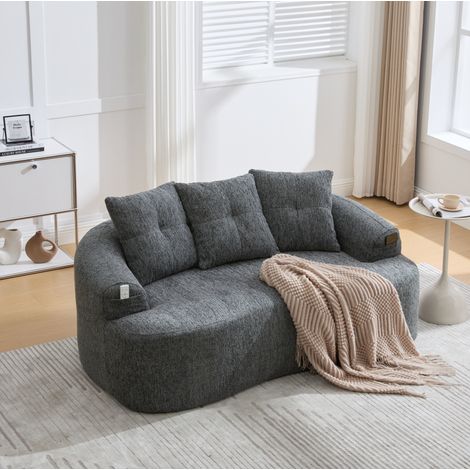 2-Sitzer-Sofa in geschwungener Form aus grauem Chenille, 164 x 92 x 60 cm, mit 3 Kissen HAVRYA (1/5)
