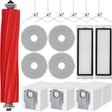Lot de 16 accessoires de rechange pour robot aspirateur Roborock P10 avec brosse principale, chiffon serpillère, sac à poussière, filtre, brosse latérale (1/5)