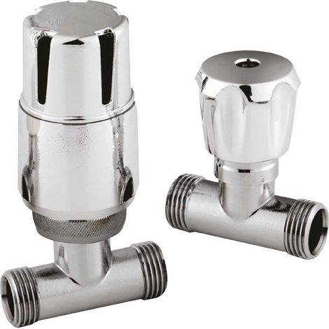 Nuie Chrome Thermostatic Straight Radiator Valves - HT325 (1/2)