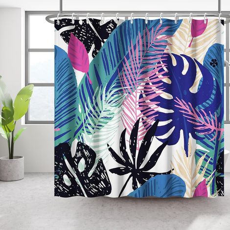 180x180cm Rideau de Douche Plante Abstraite Aquarelle bohème Plante Tropicale Rideau de Salle de Bain Rideau de Douche Art du Milieu du siècle Rideau de Bain étanche Lavable (1/5)