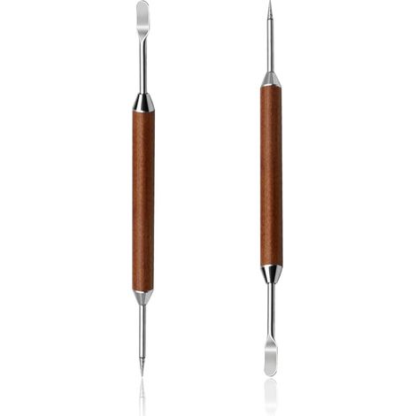 Ensemble de 2 stylos pour latte art, outil de dessin pour café en acier inoxydable avec manche en bois, accessoire de barista à double embout-AquaForge (1/5)