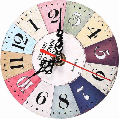 Clock wall-mounted round in MDF Antique, Style artistic creative european, decoration for the home and the desk, 1 piece, 5 (1/5)