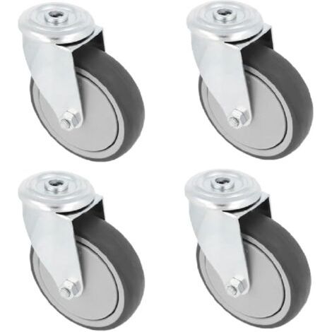 Confezione da 4 rotelle per mobili Ø 100 mm, girevoli, senza piastra di montaggio. Portata massima 110 kg, per spostare mobili pesanti. Cuscinetti a rulli, nucleo in plastica. (1/4)