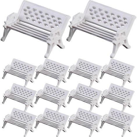 Lot de 20 mini-bancs décoratifs réalistes, modèles de bancs miniatures pour parcs.-White (1/2)
