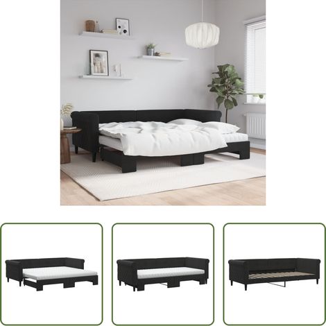 Lit gigogne - Lit de jour avec gigogne et matelas noir 90x200 cm velours (1/5)
