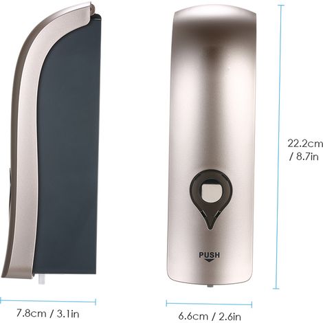 Distributeur mural de savon liquide sans perçage 300 ml, tête unique manuelle, pour gel douche et shampoing, couleur or champagne (1/5)
