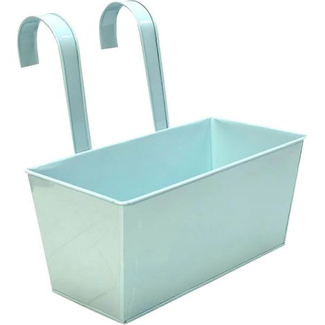 Pot de fleurs suspendu métal, jardinière à suspendre pour clôture, trous de drainage, crochets amovibles, balcon terrasse bleu clair (1/5)