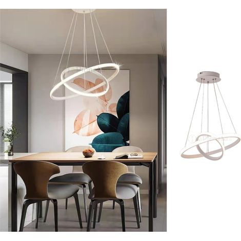 Lampadario sospeso led 60w 2 cerchi pendente cerchio rotondo con anelli bianco design moderno per camera salotto Naturale (1/3)