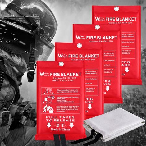 Fire Blanket - Fiberglass Emergency Fire Blanket for Survival, Fire Retardant Protection and Thermal Insulation 1m x 1m, Applicable to Kitchen, Barbecue, Car, Camping (1/5)