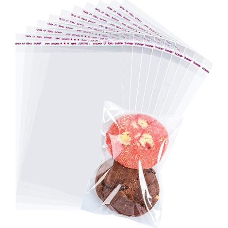 Pack of 100 cellophane bags - Resealable plastic - 8 x 16 cm - With closure - For sweets, cookies, gifts (1/5)