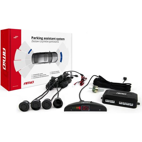 Kit di sensori di parcheggio posteriori a LED, 4 sensori, neri, amio-01565 (1/5)