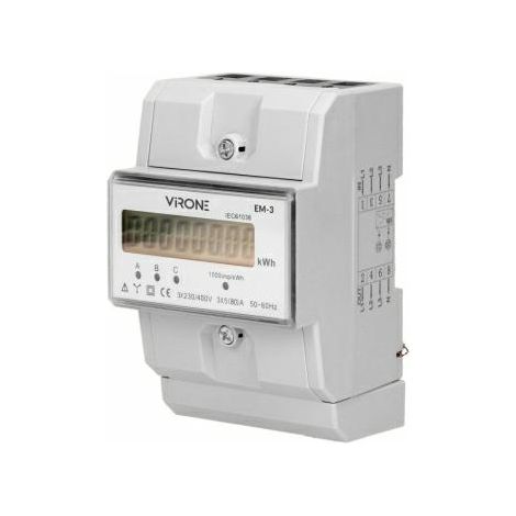 Contatore elettrico trifase Orno, 80A, MID, 3 moduli, DIN TH-35mm