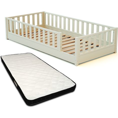 JURABABY - Lit au sol enfant en bois SONHO avec matelas - 90x190 (1/5)
