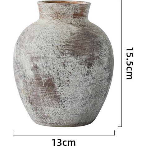Vase Décoratif en Céramique  Poterie Rustique de 15,2 cm  Style Bohème pour Décoration d'Intérieur  Terre Cuite Blanche à la Chaux pour Table, Salon, Salle de Bain