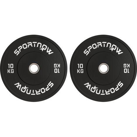 Jeu de disques de musculation, 2 x 10 kg, standard olympique, en caoutchouc, silencieux, noirs