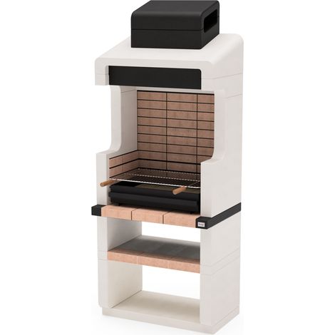 TUOZI - Barbacoa de Obra para Leña y Carbón Modelo DURANGO PLUS (Blanco, Arenisca, Negro - 84 x 58 x 210 cm) REF: 7200/1 - Uso en Exteriores