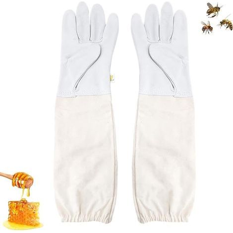 White Beekeeper Gloves Goat Leather Beekeeping Gloves Beekeeping Gloves Suitable for Men Women Kids Beekeeping Accessories Beekeeping Leather Gardening Gloves (1/5)
