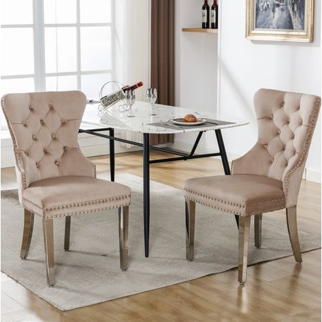 Silla de comedor 62,5x53x94,5 cm en terciopelo beige, metal, moderna para salón FloraGrace (1/5)