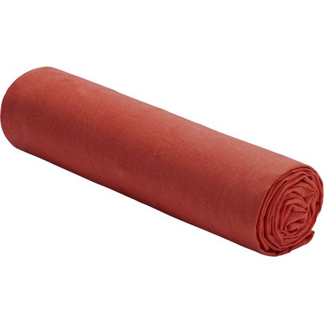 Drap housse lin lavé 200 x 200 cm Paprika (1/3)