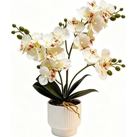 Orchidée artificielle phalaenopsis en pot, Sans entretien – Lavable, tiges flexibles, ne décolore pas – Idéale pour la décoration de la maison,9×9.5×37cm (1/3)