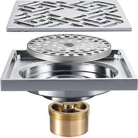 Siphon de sol carré en laiton avec grille amovible, convenant à la salle de bain, à la cuisine et au garage.-AquaForge (1/5)