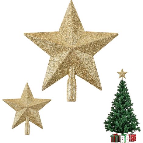 (2 Pièces)(20cm&15cm) Étoile Sapin de Noel, Glitter Tree Top Décoration, Cimier de Sapin de Noël, pour Noël, fête, Nouvel Décoration (1/4)