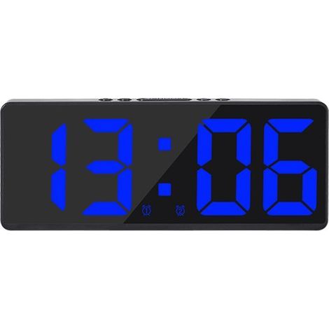 Longziming - Réveil numérique pour chambre – Horloge LED avec affichage de la température – Luminosité réglable – Noir/Blanc (1/5)