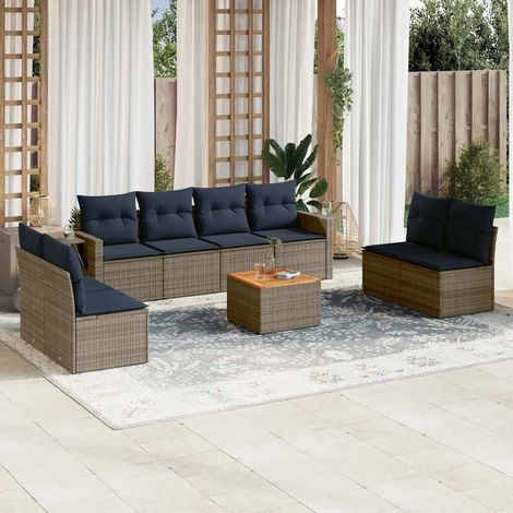 Teenpull – 9-teiliges Gartensofa-Set mit Kissen, grau, Polyrattan (1/5)