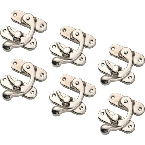 6 Pièces Fermoirs de Boîte en Fer Argenté, Loquet avec Vis, Crochet de Fermeture Métallique pour Caisse en Bois Boîte à Bijoux Bricolage (1/5)