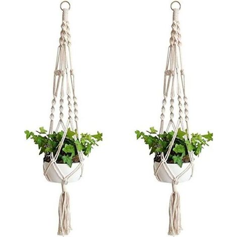Set di 2 vasi sospesi in macramè, ganci per piante in corda, decorazione porta piante in macramè