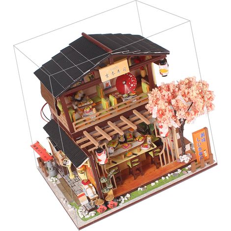 Maquette de restaurant de sushis à monter soi-même, en bois, avec LED japonaises, pour adolescents et adultes.