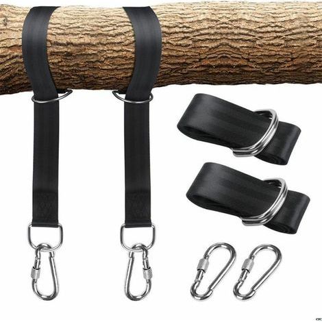 Kit De Fixation Pour Hamac Avec Sangle Et Mousquetons En Acier Inoxydable Pour Balançoire Arbre Extérieur Porche Et Bébé (1/4)